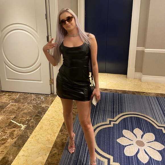 Black Leather Mini Dress - Picture 1 of 5